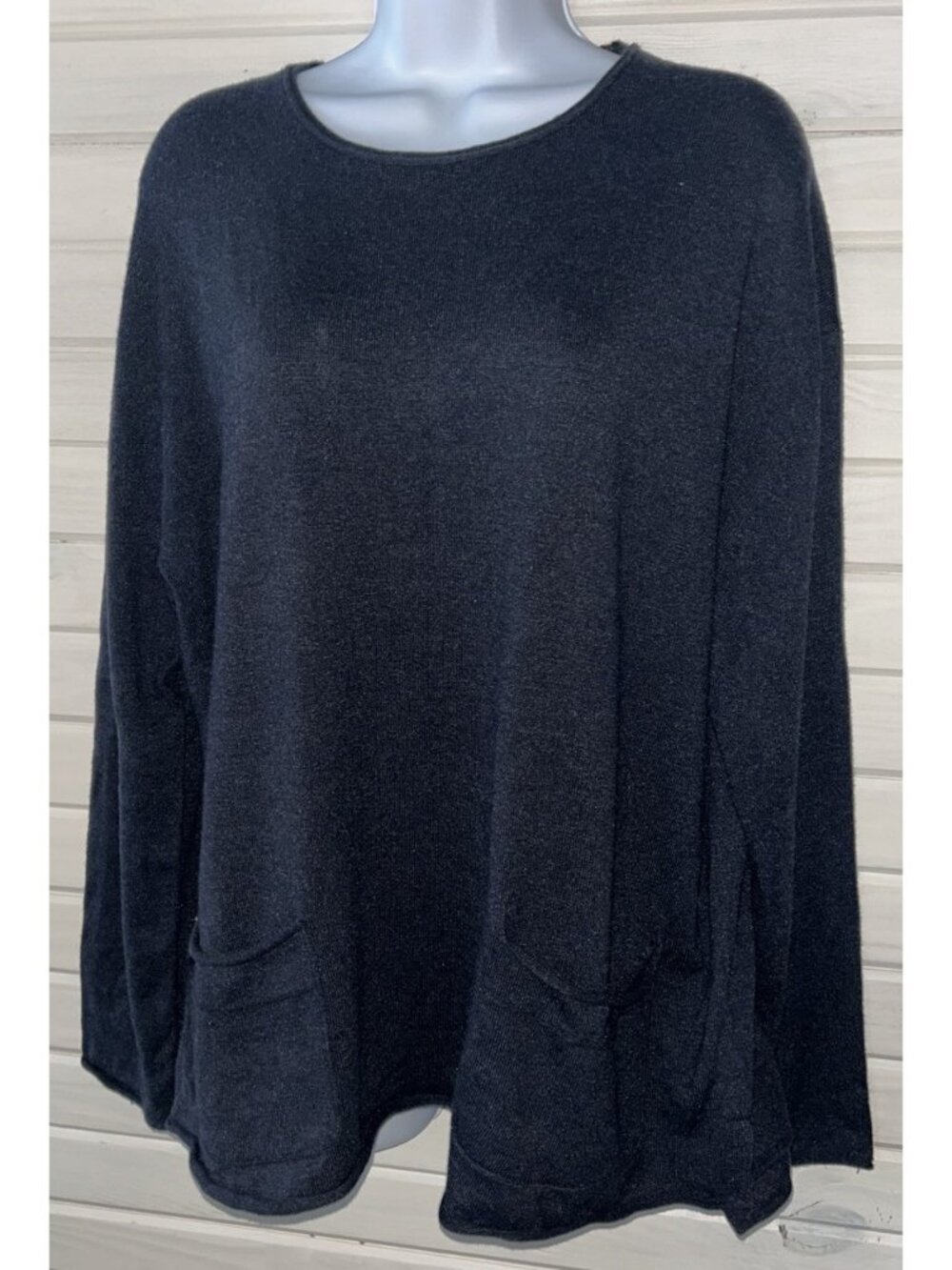 J. Jill Sz XL Sweater Navy Blue Boxy Pullover Cotton Blend L/S Pockets EUC